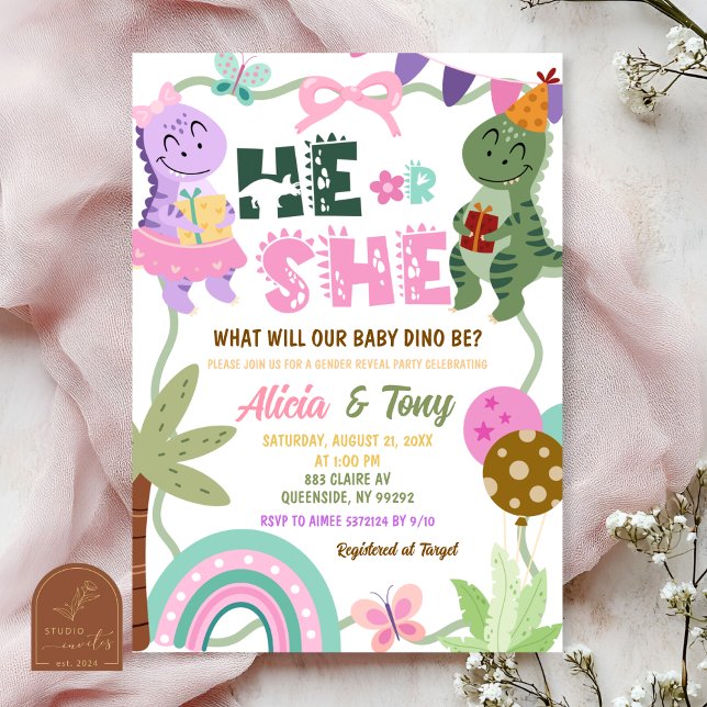 Pastel-Dinosaur Er oder Sie Geschlechtsenthüllung Einladung (Von Creator hochgeladen)