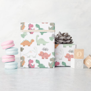 Pastel Dinosaurier auf weißem Hintergrund Geschenkpapier