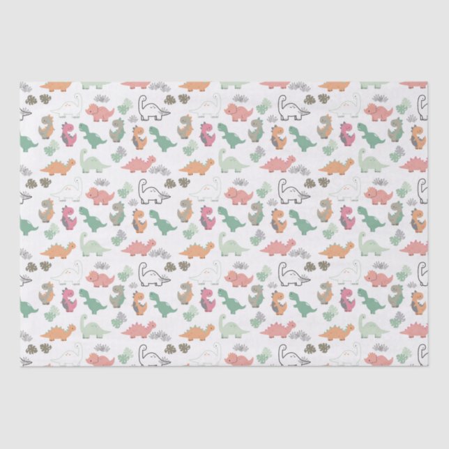 Pastel Dinosaurier auf weißem Hintergrund Seidenpapier (Vorderseite)
