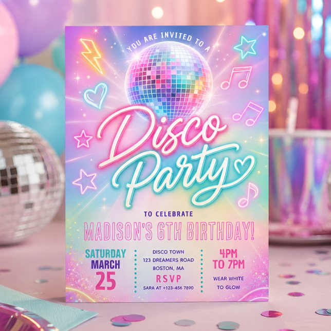 Pastel-Disco-Glühparty-Geburtstag Einladung (Von Creator hochgeladen)