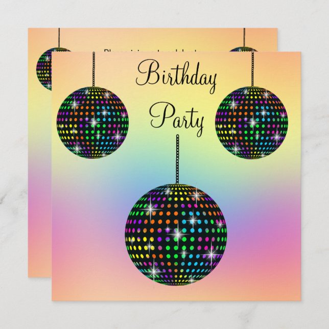 PASTEL DISCO THEMA PARTY INVITATION EINLADUNG (Vorne/Hinten)