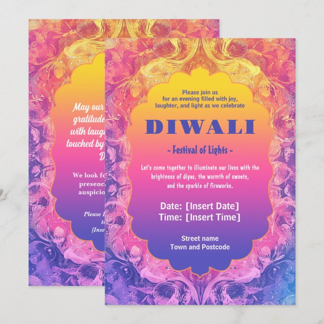 Pastel Diwali Einladung (Vorne/Hinten)