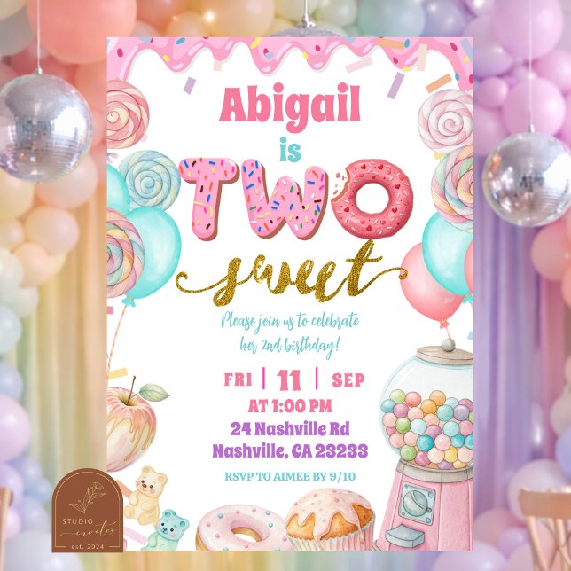 Pastel Donut Two Sweet 2nd Birthday party Invitati Einladung (Von Creator hochgeladen)