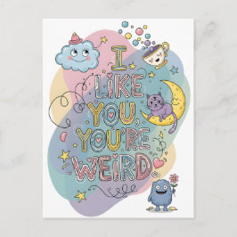 Pastel Doodle Whimsical Cat Monster Postkarte