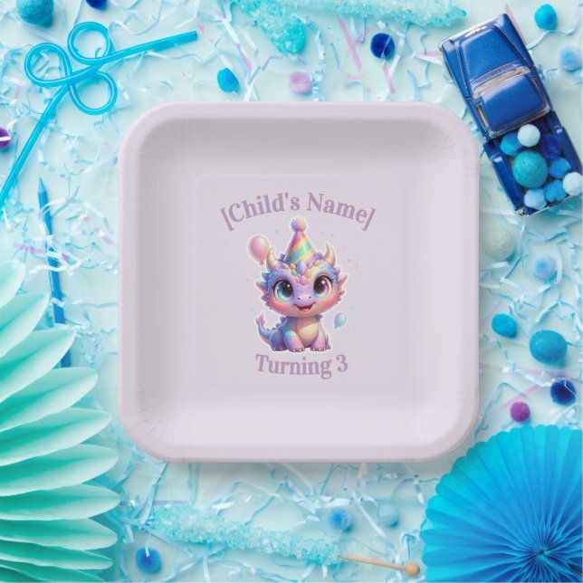 Pastel-Drache-Birthday-Adventure-Papierplatten Pappteller (Party)