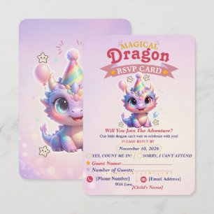Pastel-Drache-Geburtstags-Abenteuer-RSVP-Karte RSVP Karte