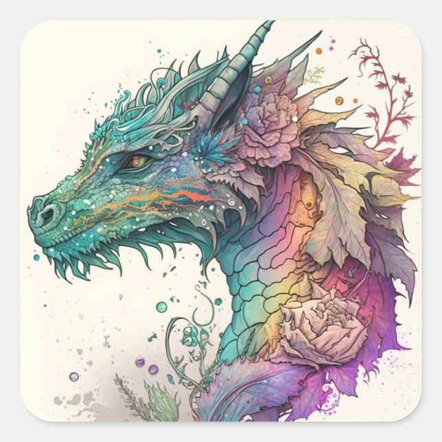 Pastel Dragon Quadratischer Aufkleber (Vorderseite)