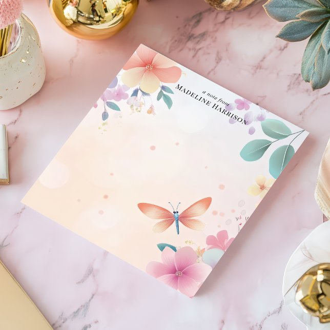 Pastel Dragonfly Blumengarten Personalisierter Nam Notizblock (Von Creator hochgeladen)