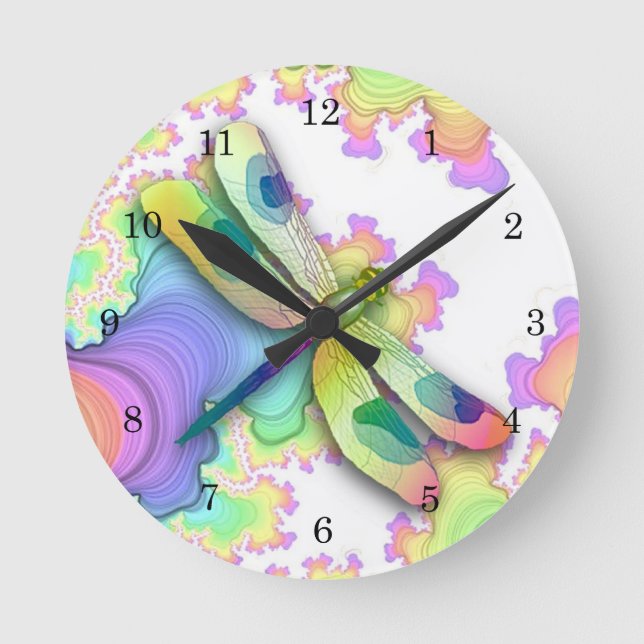 Pastel Dragonfly Clock Runde Wanduhr (Vorderseite)