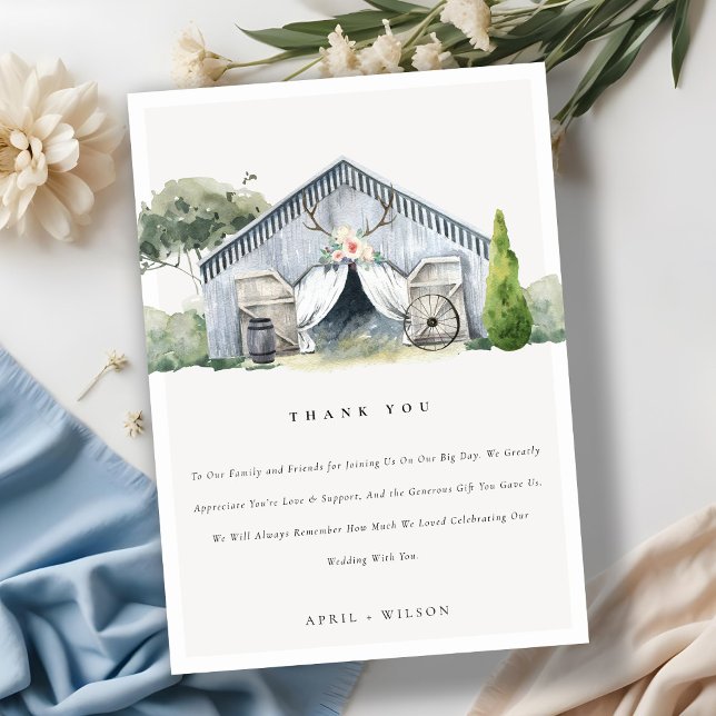 Pastel Dusky Rustic Barnyard Farm Theme Wedding Dankeskarte (Von Creator hochgeladen)