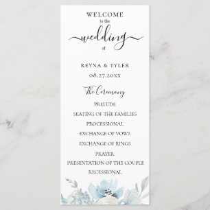 Pastel Dusty Blue Watercolor Floral Wedding Programm