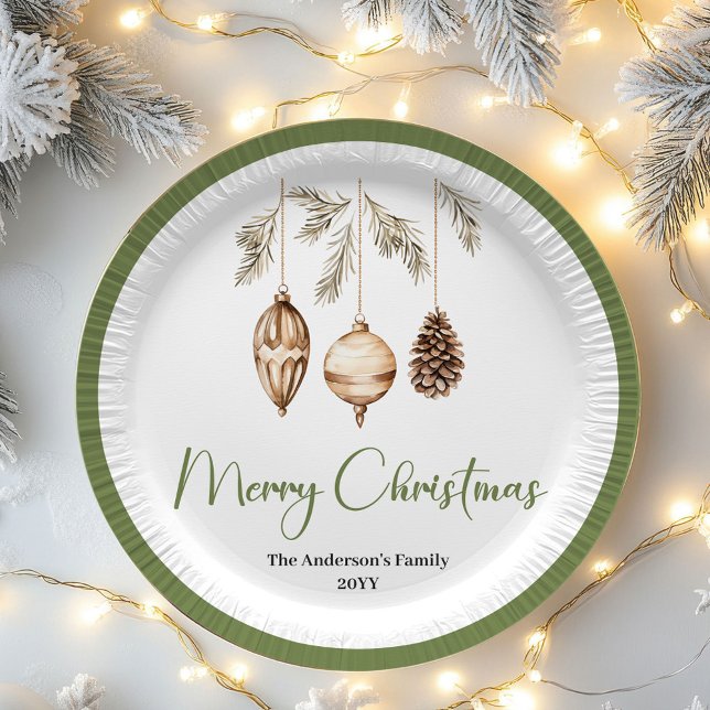 Pastel Earthy Christmas Personalized Family Plates Pappteller (Pastel Earthy Christmas Personalized Family Plates)