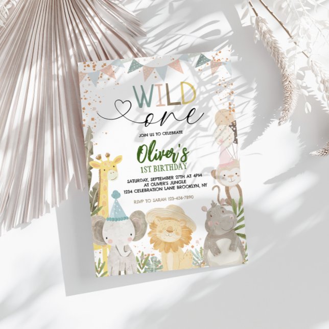 Pastel Earthy Safari Wild 1. Geburtstag Einladung (Von Creator hochgeladen)