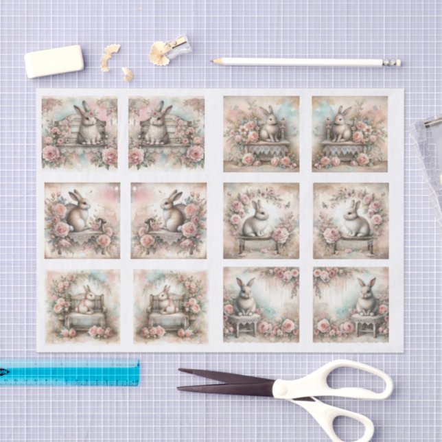 Pastel Easter Bunnies for Shells  Decoupage Seidenpapier (Handwerk)