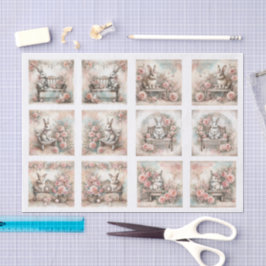 Pastel Easter Bunnies for Shells  Decoupage Seidenpapier