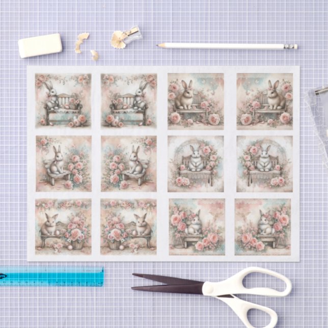 Pastel Easter Bunnies for Shells  Decoupage Seidenpapier (Handwerk)