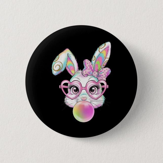 Pastel Easter Bunny Rabbit Sungles Bubble Gummi Pi Button (Vorderseite)
