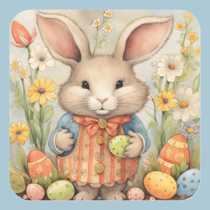 Pastel Easter Bunny Wasserfarbe Niedlicher Anzug Quadratischer Aufkleber