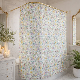 Pastel Easter Egg and Spring Floral Pattern Duschvorhang