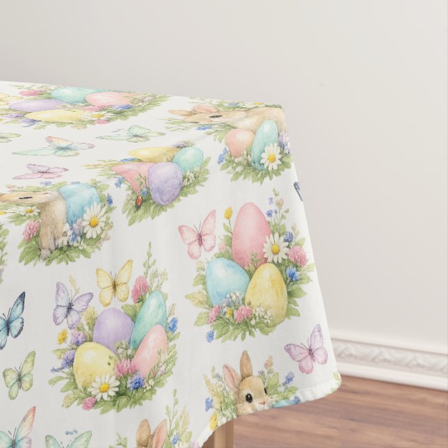 Pastel Easter Eggs & Bunnies Flowers & Butterflies Tischdecke (Beispiel)