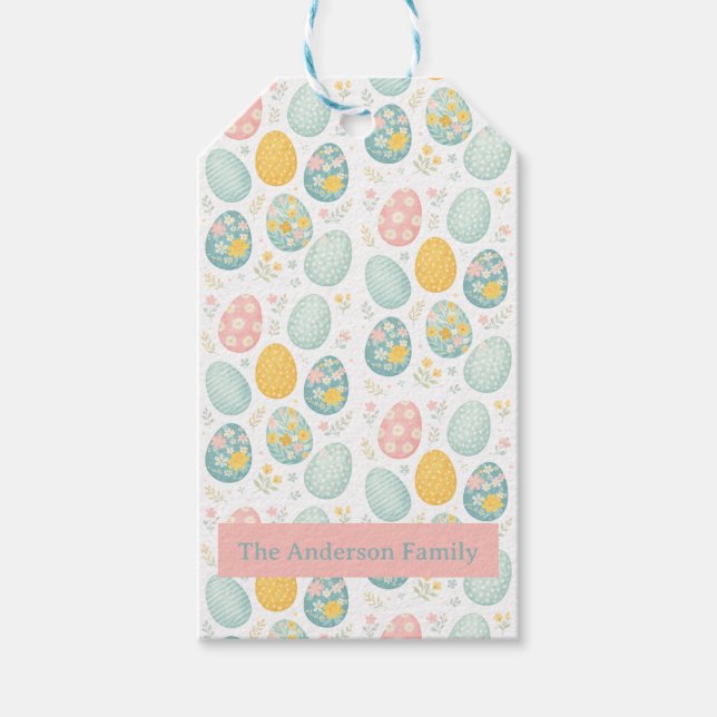 Pastel Easter Eggs Floral Pattern - Cute Spring  Geschenkanhänger (Vorderseite)
