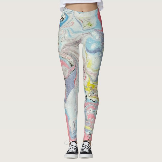 Pastel Ebru Water Marble Abstract Leggings (Vorderseite)