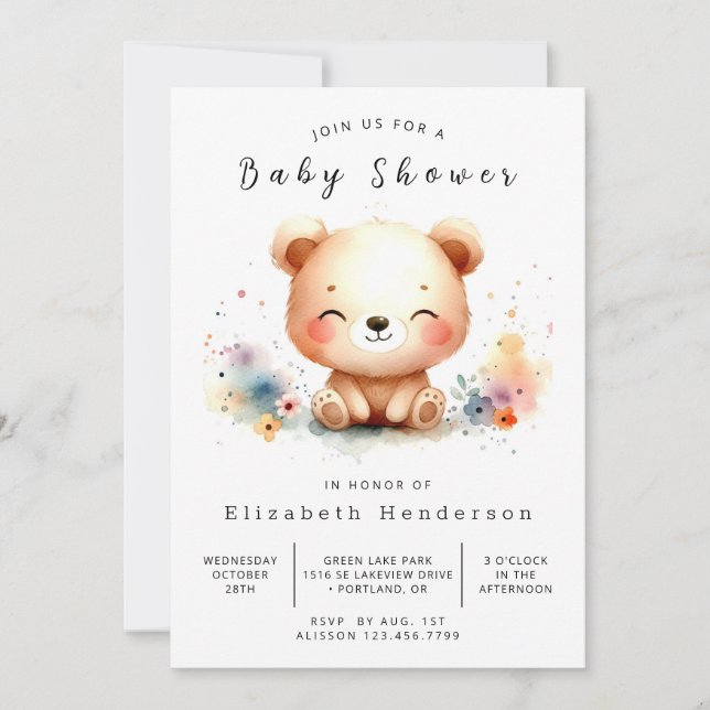 Pastel Editable Bear Baby Dusche Einladung (Vorderseite)