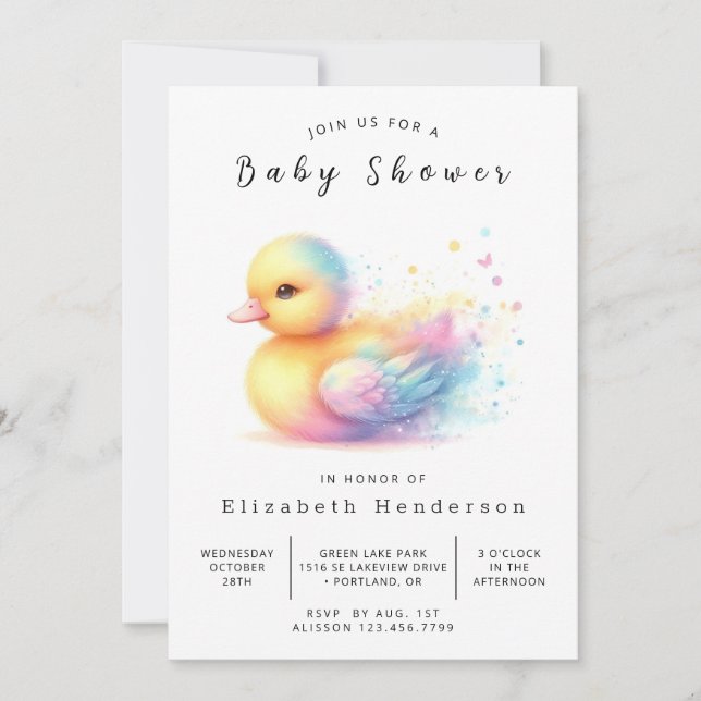 Pastel Editable Duck Baby Duck Einladung (Vorderseite)