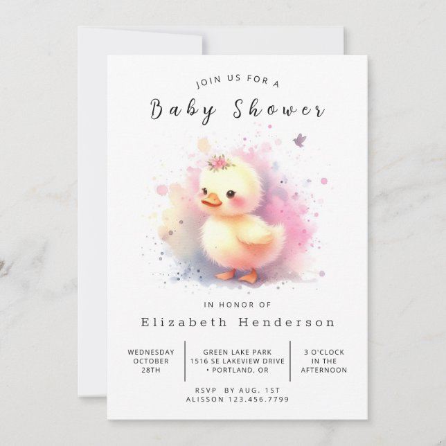 Pastel Editable Duck Baby Duck Einladung (Vorderseite)