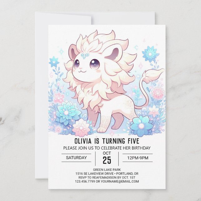 Pastel Editable Lion Digital Geburtstag Einladung (Vorderseite)