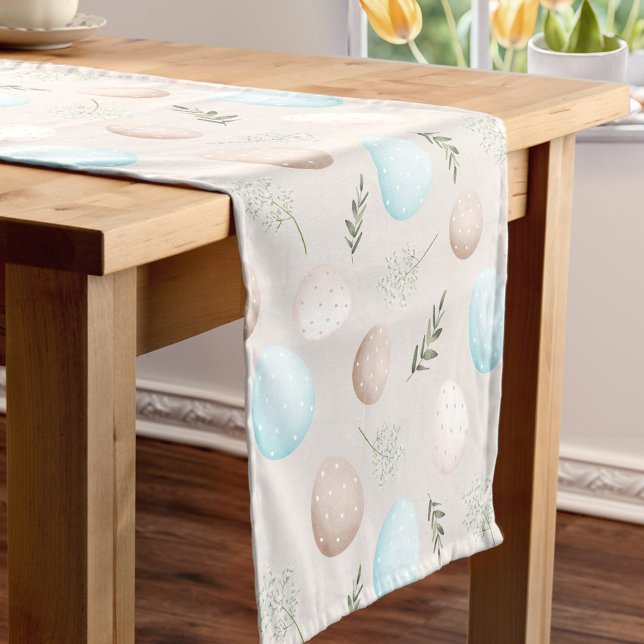 Pastel Eggs Beige Blue Oaster Linen Tischläufer (Pastel Eggs Beige Blue Easter Linen Table Runner)