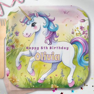 Pastel-Einhorn Magisches Benutzerdefiniertes Gebur Pappteller
