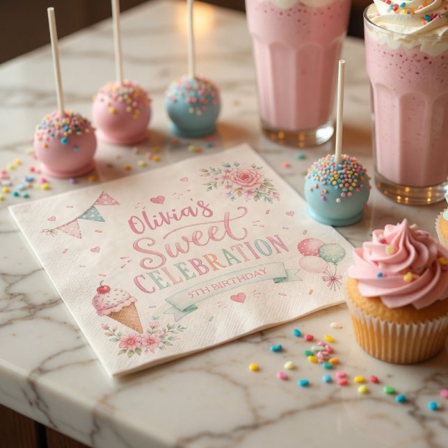 Pastel-Eiscreme-Geburtstag | Süße Feier Serviette (Von Creator hochgeladen)