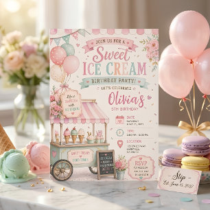 Pastel-Eiscreme-Geburtstag   Vintage Süßigkeiten Einladung
