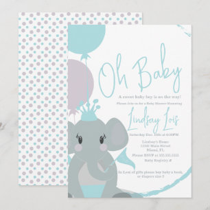 Pastel Elefant Baby Mädchen Schrift Baby Shower Einladung