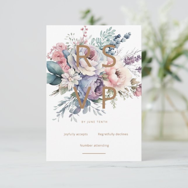 Pastel Elegant Garden Floral RSVP Card Karte (Stehend Vorderseite)