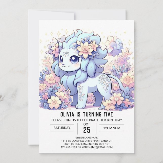 Pastel Elegant Lion Digitaler Geburtstag Einladung (Vorderseite)