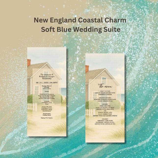 Pastel Elfenbein Blue Cape Cod Coastal Hochzeitess Programm (Von Creator hochgeladen)
