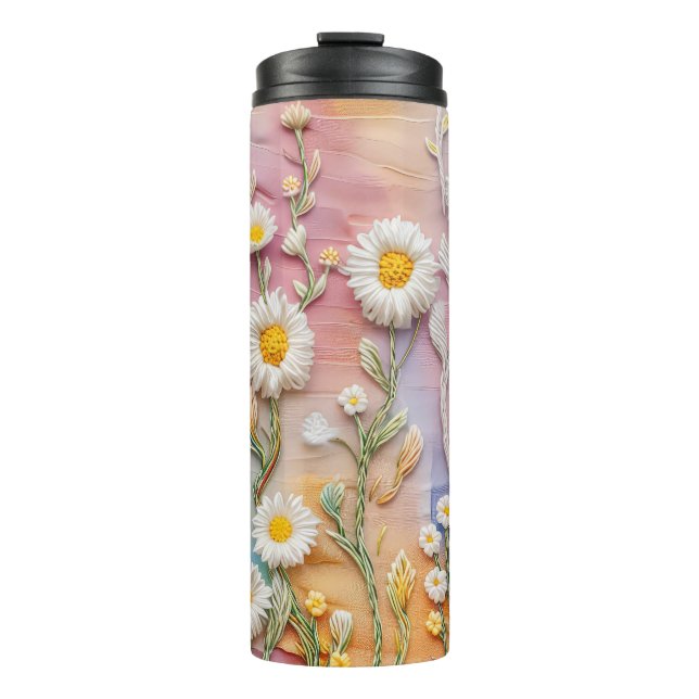PASTEL EMBROIDERY SEHEN DAISY-BLUME THERMOSBECHER (Vorderseite)