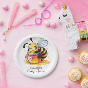 Pastel Enchanted Bee Baby Shower Pappteller