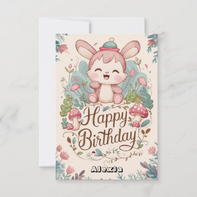 Pastel Enchanted Bunny Digital Geburtstag Karte (Vorderseite)