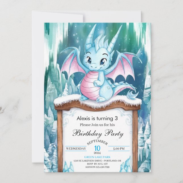 Pastel Enchanted Dragon Birthday Einladung (Vorderseite)