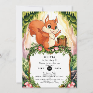 Pastel Enchanted Eichhörnchen Geburtstag Einladung