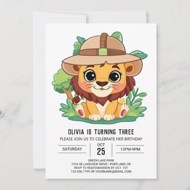 Pastel Enchanted Lion Digital Geburtstag Einladung (Vorderseite)