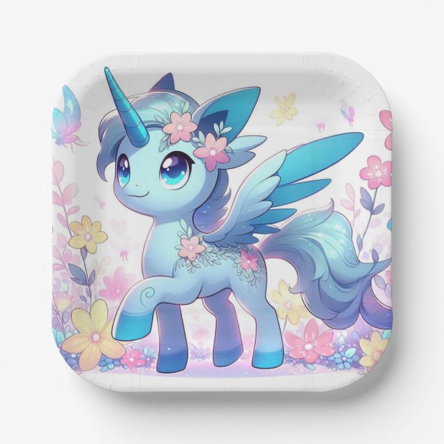 Pastel Enchanted Unicorn Kinderdusche Pappteller (Vorderseite)
