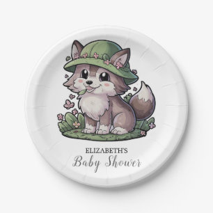 Pastel Enchanted Wolf Baby Shower Pappteller