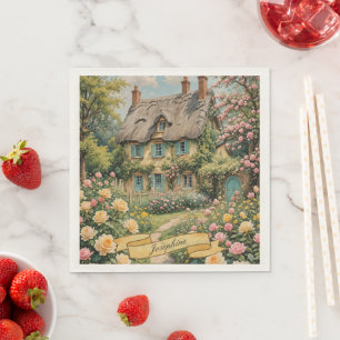 Pastel Englische Hütte im Grünen Serviette