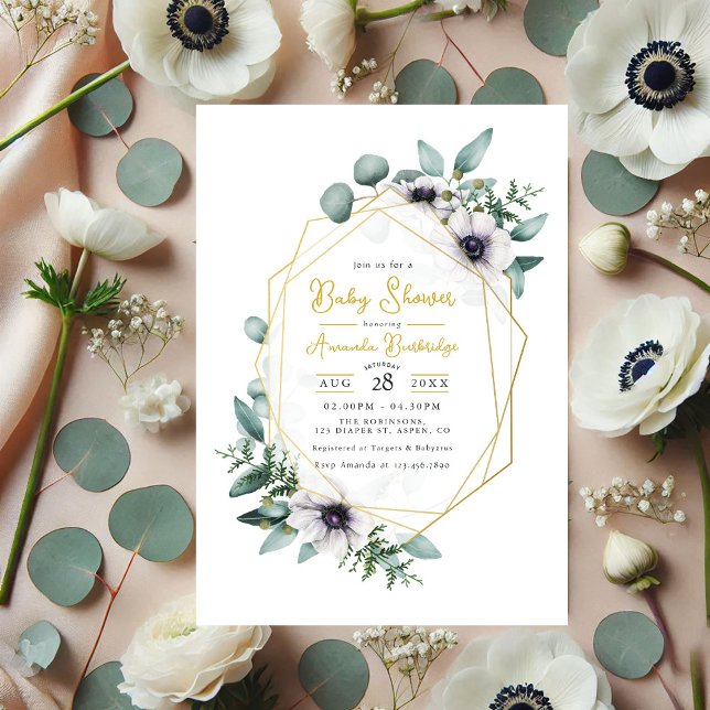 Pastel Eucalyptus Anemone Geometric Baby Dusche Einladung (Pastel Eucalyptus Anemone Geometric Baby Shower Invitation)