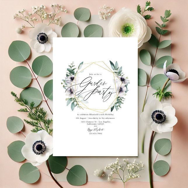Pastel Eucalyptus Anemone Geometrisches Party Einladung (Pastel Eucalyptus Anemone Geometric Garden Party Invitation)