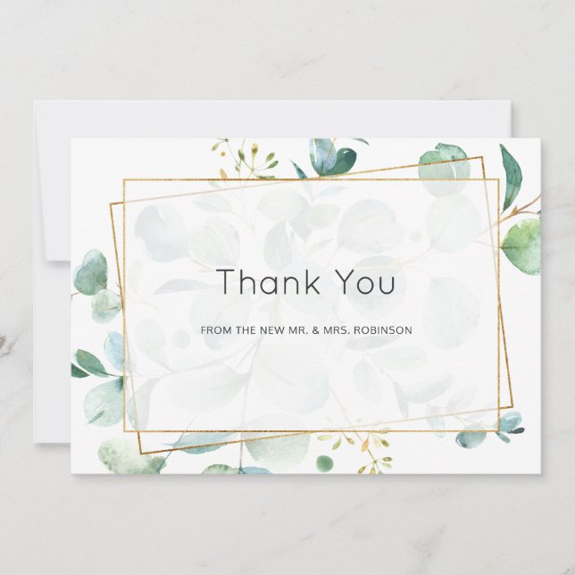 Pastel Eucalyptus Geometric Greenerity Wedding Dankeskarte (Vorderseite)